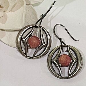 Beautiful Handmade Pair of Unmarked Sterling/Pink Coral Center Stone.